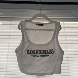 Zara White Los Angeles Crop Top